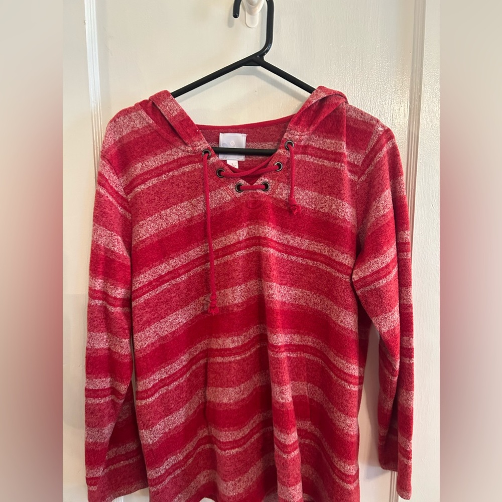 Red Sweater Lace Up Hoodie